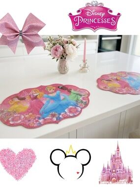Disney Princess Placemat Set - Glitter Princess Table Mats Vintage